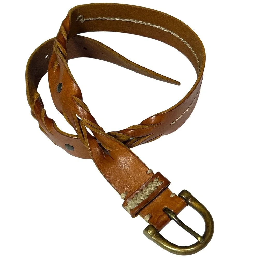 Handmade Brown Leather Mystery Braided Western Stitch Twist Belt Large (31